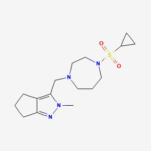 molecular formula C16H26N4O2S B6446353 1-(cyclopropanesulfonyl)-4-({2-methyl-2H,4H,5H,6H-cyclopenta[c]pyrazol-3-yl}methyl)-1,4-diazepane CAS No. 2640882-14-8