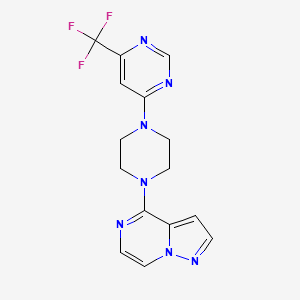 molecular formula C15H14F3N7 B6446399 4-(4-{pyrazolo[1,5-a]pyrazin-4-yl}piperazin-1-yl)-6-(trifluoromethyl)pyrimidine CAS No. 2640954-23-8