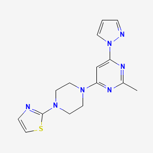 molecular formula C15H17N7S B6446404 2-methyl-4-(1H-pyrazol-1-yl)-6-[4-(1,3-thiazol-2-yl)piperazin-1-yl]pyrimidine CAS No. 2548984-79-6