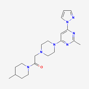 molecular formula C20H29N7O B6446523 2-{4-[2-methyl-6-(1H-pyrazol-1-yl)pyrimidin-4-yl]piperazin-1-yl}-1-(4-methylpiperidin-1-yl)ethan-1-one CAS No. 2640866-45-9