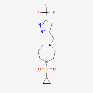 molecular formula C12H17F3N4O3S B6446706 1-(cyclopropanesulfonyl)-4-{[5-(trifluoromethyl)-1,3,4-oxadiazol-2-yl]methyl}-1,4-diazepane CAS No. 2548985-67-5