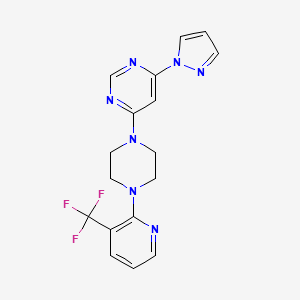 molecular formula C17H16F3N7 B6446710 4-(1H-pyrazol-1-yl)-6-{4-[3-(trifluoromethyl)pyridin-2-yl]piperazin-1-yl}pyrimidine CAS No. 2549016-76-2