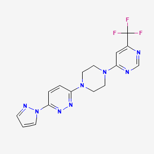 molecular formula C16H15F3N8 B6446715 3-(1H-pyrazol-1-yl)-6-{4-[6-(trifluoromethyl)pyrimidin-4-yl]piperazin-1-yl}pyridazine CAS No. 2549048-41-9