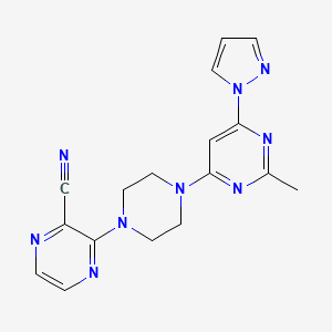 molecular formula C17H17N9 B6446730 3-{4-[2-methyl-6-(1H-pyrazol-1-yl)pyrimidin-4-yl]piperazin-1-yl}pyrazine-2-carbonitrile CAS No. 2549019-73-8