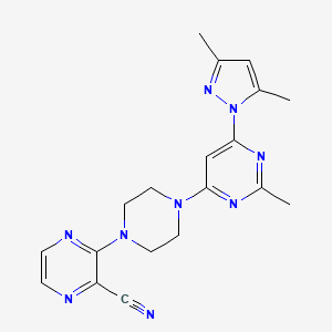 molecular formula C19H21N9 B6446747 3-{4-[6-(3,5-dimethyl-1H-pyrazol-1-yl)-2-methylpyrimidin-4-yl]piperazin-1-yl}pyrazine-2-carbonitrile CAS No. 2548991-57-5