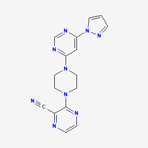 molecular formula C16H15N9 B6446750 3-{4-[6-(1H-pyrazol-1-yl)pyrimidin-4-yl]piperazin-1-yl}pyrazine-2-carbonitrile CAS No. 2548982-28-9