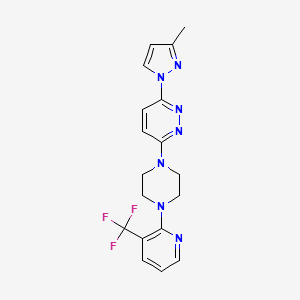 molecular formula C18H18F3N7 B6446751 3-(3-methyl-1H-pyrazol-1-yl)-6-{4-[3-(trifluoromethyl)pyridin-2-yl]piperazin-1-yl}pyridazine CAS No. 2549048-94-2