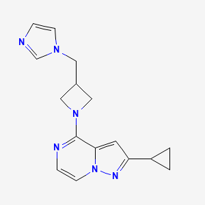 molecular formula C16H18N6 B6446788 1-[(1-{2-cyclopropylpyrazolo[1,5-a]pyrazin-4-yl}azetidin-3-yl)methyl]-1H-imidazole CAS No. 2549007-81-8