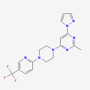 molecular formula C18H18F3N7 B6446836 2-methyl-4-(1H-pyrazol-1-yl)-6-{4-[5-(trifluoromethyl)pyridin-2-yl]piperazin-1-yl}pyrimidine CAS No. 2549017-41-4