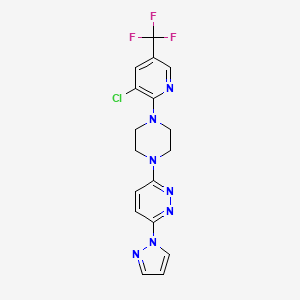 molecular formula C17H15ClF3N7 B6447035 3-{4-[3-chloro-5-(trifluoromethyl)pyridin-2-yl]piperazin-1-yl}-6-(1H-pyrazol-1-yl)pyridazine CAS No. 2640874-15-1