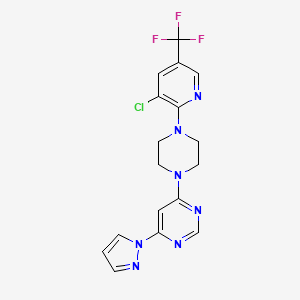 molecular formula C17H15ClF3N7 B6447075 4-{4-[3-chloro-5-(trifluoromethyl)pyridin-2-yl]piperazin-1-yl}-6-(1H-pyrazol-1-yl)pyrimidine CAS No. 2640866-24-4