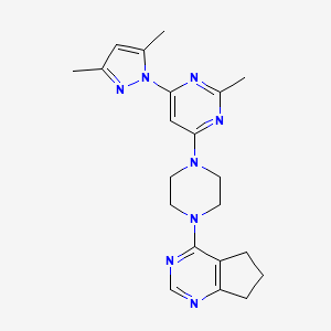 molecular formula C21H26N8 B6447128 4-(4-{5H,6H,7H-cyclopenta[d]pyrimidin-4-yl}piperazin-1-yl)-6-(3,5-dimethyl-1H-pyrazol-1-yl)-2-methylpyrimidine CAS No. 2549032-32-6