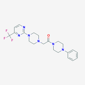 molecular formula C21H25F3N6O B6447273 1-(4-phenylpiperazin-1-yl)-2-{4-[4-(trifluoromethyl)pyrimidin-2-yl]piperazin-1-yl}ethan-1-one CAS No. 2549035-11-0
