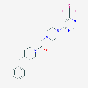molecular formula C23H28F3N5O B6447403 1-(4-benzylpiperidin-1-yl)-2-{4-[6-(trifluoromethyl)pyrimidin-4-yl]piperazin-1-yl}ethan-1-one CAS No. 2549005-95-8