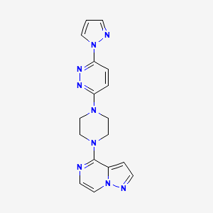 molecular formula C17H17N9 B6447458 3-(1H-pyrazol-1-yl)-6-(4-{pyrazolo[1,5-a]pyrazin-4-yl}piperazin-1-yl)pyridazine CAS No. 2640835-09-0