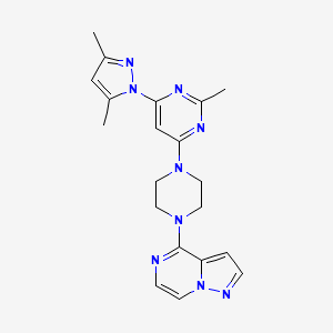 molecular formula C20H23N9 B6447511 4-(3,5-dimethyl-1H-pyrazol-1-yl)-2-methyl-6-(4-{pyrazolo[1,5-a]pyrazin-4-yl}piperazin-1-yl)pyrimidine CAS No. 2640821-71-0