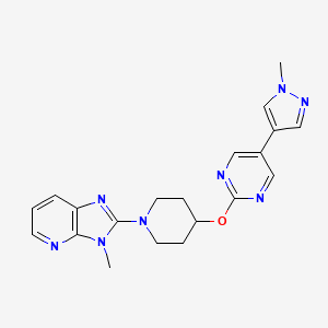 molecular formula C20H22N8O B6447520 5-(1-methyl-1H-pyrazol-4-yl)-2-[(1-{3-methyl-3H-imidazo[4,5-b]pyridin-2-yl}piperidin-4-yl)oxy]pyrimidine CAS No. 2549036-07-7
