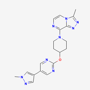molecular formula C19H21N9O B6447538 5-(1-methyl-1H-pyrazol-4-yl)-2-[(1-{3-methyl-[1,2,4]triazolo[4,3-a]pyrazin-8-yl}piperidin-4-yl)oxy]pyrimidine CAS No. 2548995-55-5