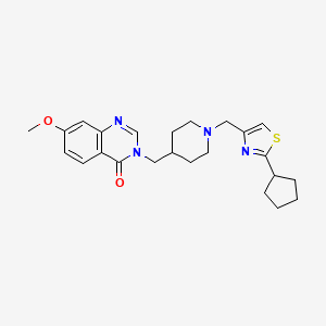 molecular formula C24H30N4O2S B6447562 3-({1-[(2-cyclopentyl-1,3-thiazol-4-yl)methyl]piperidin-4-yl}methyl)-7-methoxy-3,4-dihydroquinazolin-4-one CAS No. 2549055-12-9