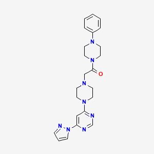 molecular formula C23H28N8O B6447623 1-(4-phenylpiperazin-1-yl)-2-{4-[6-(1H-pyrazol-1-yl)pyrimidin-4-yl]piperazin-1-yl}ethan-1-one CAS No. 2548984-68-3
