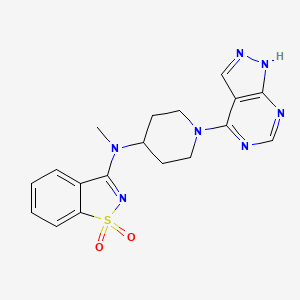 molecular formula C18H19N7O2S B6447751 3-[methyl(1-{1H-pyrazolo[3,4-d]pyrimidin-4-yl}piperidin-4-yl)amino]-1??,2-benzothiazole-1,1-dione CAS No. 2549043-49-2