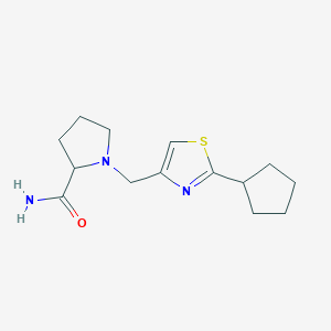 molecular formula C14H21N3OS B6447957 1-[(2-cyclopentyl-1,3-thiazol-4-yl)methyl]pyrrolidine-2-carboxamide CAS No. 2640818-42-2
