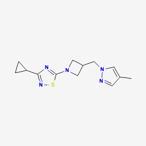 molecular formula C13H17N5S B6448357 3-cyclopropyl-5-{3-[(4-methyl-1H-pyrazol-1-yl)methyl]azetidin-1-yl}-1,2,4-thiadiazole CAS No. 2549010-60-6