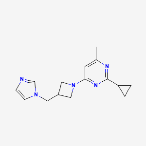 molecular formula C15H19N5 B6448449 2-cyclopropyl-4-{3-[(1H-imidazol-1-yl)methyl]azetidin-1-yl}-6-methylpyrimidine CAS No. 2549007-55-6
