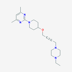 molecular formula C21H33N5O B6448548 2-(4-{[4-(4-ethylpiperazin-1-yl)but-2-yn-1-yl]oxy}piperidin-1-yl)-4,6-dimethylpyrimidine CAS No. 2549001-98-9