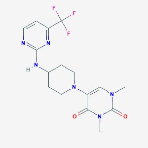 molecular formula C16H19F3N6O2 B6448620 1,3-dimethyl-5-(4-{[4-(trifluoromethyl)pyrimidin-2-yl]amino}piperidin-1-yl)-1,2,3,4-tetrahydropyrimidine-2,4-dione CAS No. 2640866-15-3