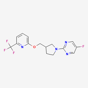 molecular formula C15H14F4N4O B6449002 5-fluoro-2-[3-({[6-(trifluoromethyl)pyridin-2-yl]oxy}methyl)pyrrolidin-1-yl]pyrimidine CAS No. 2549064-19-7