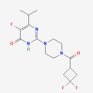 molecular formula C16H21F3N4O2 B6449076 2-[4-(3,3-difluorocyclobutanecarbonyl)piperazin-1-yl]-5-fluoro-6-(propan-2-yl)-3,4-dihydropyrimidin-4-one CAS No. 2549023-96-1