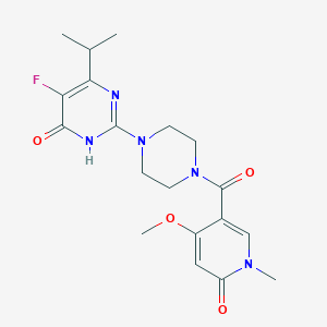 molecular formula C19H24FN5O4 B6449322 5-fluoro-2-[4-(4-methoxy-1-methyl-6-oxo-1,6-dihydropyridine-3-carbonyl)piperazin-1-yl]-6-(propan-2-yl)-3,4-dihydropyrimidin-4-one CAS No. 2549014-90-4