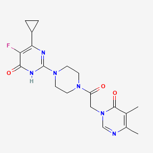 molecular formula C19H23FN6O3 B6449397 6-cyclopropyl-2-{4-[2-(4,5-dimethyl-6-oxo-1,6-dihydropyrimidin-1-yl)acetyl]piperazin-1-yl}-5-fluoro-3,4-dihydropyrimidin-4-one CAS No. 2549003-40-7