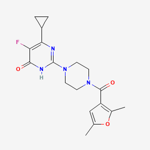 molecular formula C18H21FN4O3 B6449514 6-cyclopropyl-2-[4-(2,5-dimethylfuran-3-carbonyl)piperazin-1-yl]-5-fluoro-3,4-dihydropyrimidin-4-one CAS No. 2548987-02-4