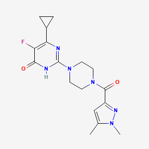 molecular formula C17H21FN6O2 B6449521 6-cyclopropyl-2-[4-(1,5-dimethyl-1H-pyrazole-3-carbonyl)piperazin-1-yl]-5-fluoro-3,4-dihydropyrimidin-4-one CAS No. 2549011-16-5