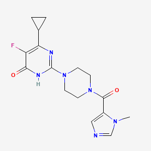 molecular formula C16H19FN6O2 B6449535 6-cyclopropyl-5-fluoro-2-[4-(1-methyl-1H-imidazole-5-carbonyl)piperazin-1-yl]-3,4-dihydropyrimidin-4-one CAS No. 2549014-56-2