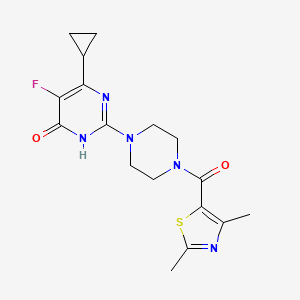 molecular formula C17H20FN5O2S B6449580 6-cyclopropyl-2-[4-(2,4-dimethyl-1,3-thiazole-5-carbonyl)piperazin-1-yl]-5-fluoro-3,4-dihydropyrimidin-4-one CAS No. 2548994-12-1