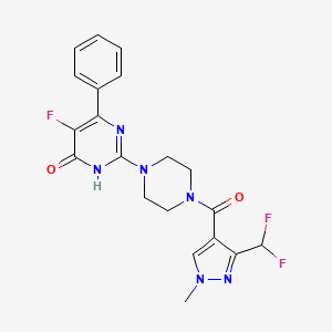 molecular formula C20H19F3N6O2 B6450221 2-{4-[3-(difluoromethyl)-1-methyl-1H-pyrazole-4-carbonyl]piperazin-1-yl}-5-fluoro-6-phenyl-3,4-dihydropyrimidin-4-one CAS No. 2549023-67-6
