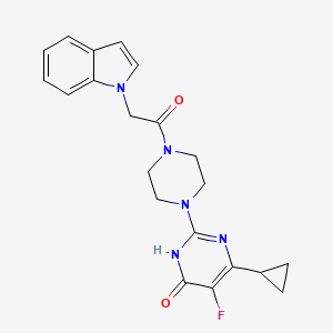 molecular formula C21H22FN5O2 B6450273 6-cyclopropyl-5-fluoro-2-{4-[2-(1H-indol-1-yl)acetyl]piperazin-1-yl}-3,4-dihydropyrimidin-4-one CAS No. 2548994-28-9