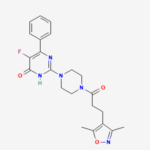 2-{4-[3-(3,5-dimethyl-1,2-oxazol-4-yl)propanoyl]piperazin-1-yl}-5-fluoro-6-phenyl-3,4-dihydropyrimidin-4-one