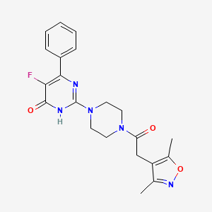 molecular formula C21H22FN5O3 B6450416 2-{4-[2-(3,5-dimethyl-1,2-oxazol-4-yl)acetyl]piperazin-1-yl}-5-fluoro-6-phenyl-3,4-dihydropyrimidin-4-one CAS No. 2548984-06-9