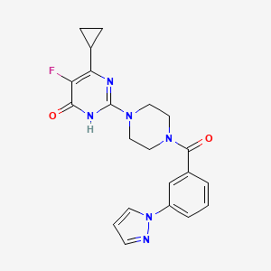 molecular formula C21H21FN6O2 B6450443 6-cyclopropyl-5-fluoro-2-{4-[3-(1H-pyrazol-1-yl)benzoyl]piperazin-1-yl}-3,4-dihydropyrimidin-4-one CAS No. 2549064-43-7