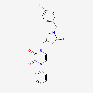 molecular formula C22H20ClN3O3 B6450526 1-({1-[(4-chlorophenyl)methyl]-5-oxopyrrolidin-3-yl}methyl)-4-phenyl-1,2,3,4-tetrahydropyrazine-2,3-dione CAS No. 2640818-44-4