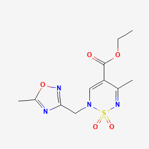 molecular formula C11H14N4O5S B6450993 ethyl 5-methyl-2-[(5-methyl-1,2,4-oxadiazol-3-yl)methyl]-1,1-dioxo-2H-1lambda6,2,6-thiadiazine-4-carboxylate CAS No. 2640958-53-6