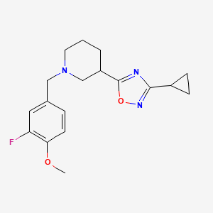 molecular formula C18H22FN3O2 B6451062 3-(3-cyclopropyl-1,2,4-oxadiazol-5-yl)-1-[(3-fluoro-4-methoxyphenyl)methyl]piperidine CAS No. 2640960-30-9