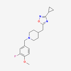 molecular formula C19H24FN3O2 B6451175 4-[(3-cyclopropyl-1,2,4-oxadiazol-5-yl)methyl]-1-[(3-fluoro-4-methoxyphenyl)methyl]piperidine CAS No. 2640959-89-1