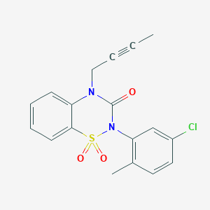 molecular formula C18H15ClN2O3S B6451459 4-(but-2-yn-1-yl)-2-(5-chloro-2-methylphenyl)-3,4-dihydro-2H-1??,2,4-benzothiadiazine-1,1,3-trione CAS No. 2640979-59-3