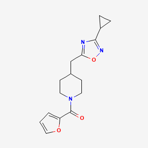 molecular formula C16H19N3O3 B6451468 4-[(3-cyclopropyl-1,2,4-oxadiazol-5-yl)methyl]-1-(furan-2-carbonyl)piperidine CAS No. 2640956-97-2