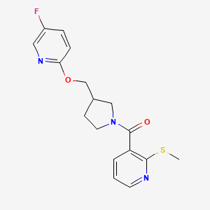 molecular formula C17H18FN3O2S B6451475 3-(3-{[(5-fluoropyridin-2-yl)oxy]methyl}pyrrolidine-1-carbonyl)-2-(methylsulfanyl)pyridine CAS No. 2548980-03-4